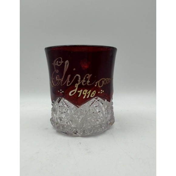Unmarked Other - Vintage Ruby Flash Glass Mug Eliza 1910 Personalized Souvenir Cup 3" Tall